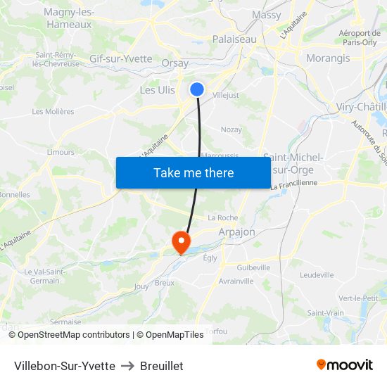 Villebon-Sur-Yvette to Breuillet map
