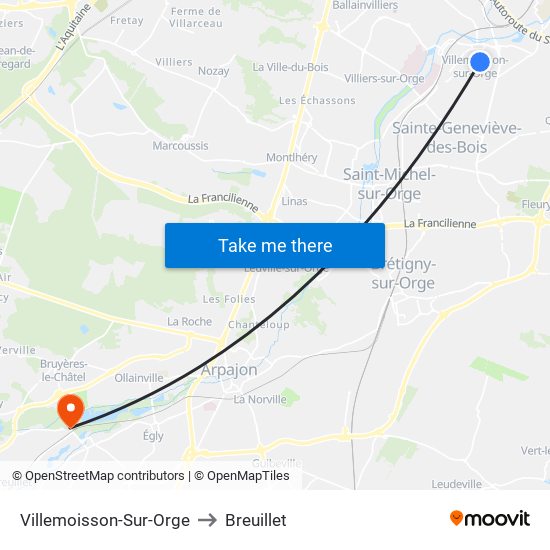 Villemoisson-Sur-Orge to Breuillet map