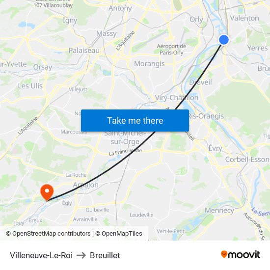 Villeneuve-Le-Roi to Breuillet map