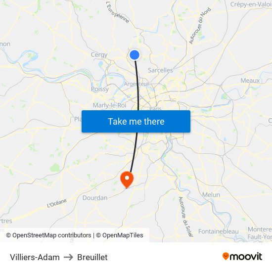 Villiers-Adam to Breuillet map