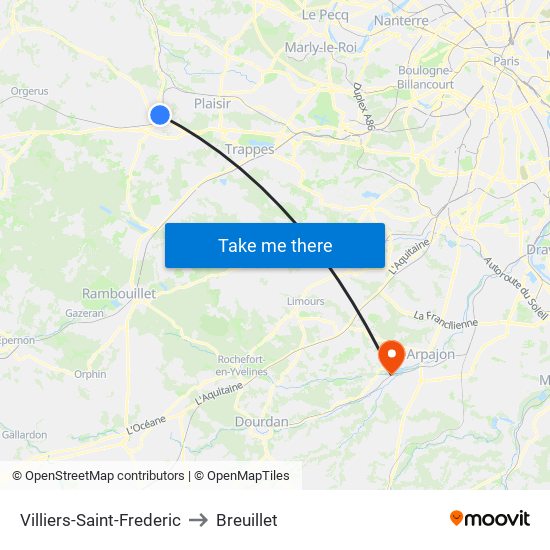 Villiers-Saint-Frederic to Breuillet map