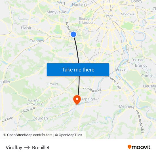 Viroflay to Breuillet map
