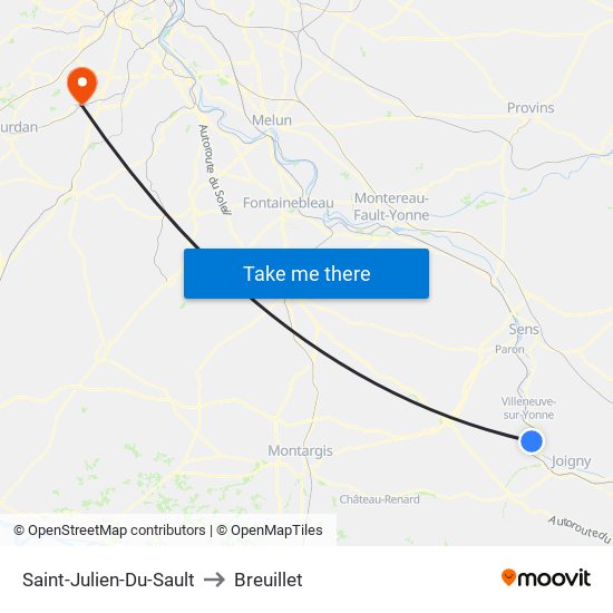 Saint-Julien-Du-Sault to Breuillet map