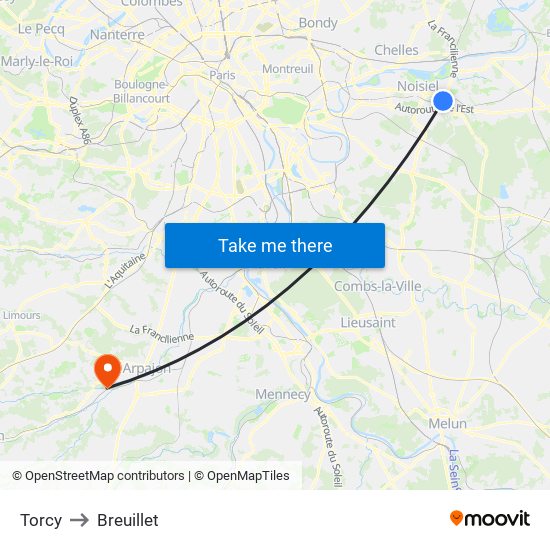 Torcy to Breuillet map