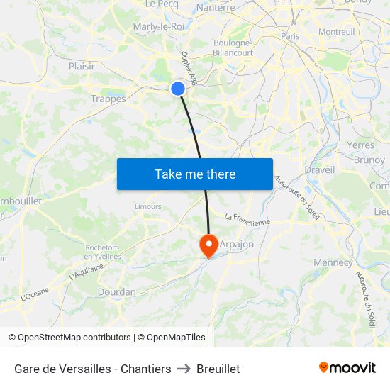 Gare de Versailles - Chantiers to Breuillet map