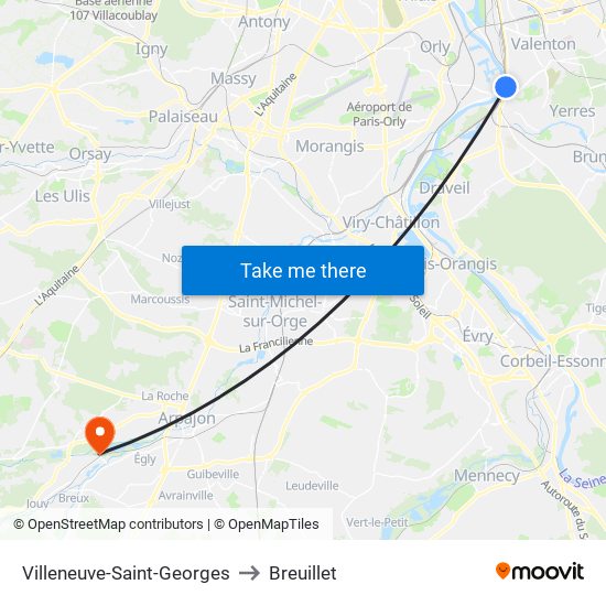 Villeneuve-Saint-Georges to Breuillet map