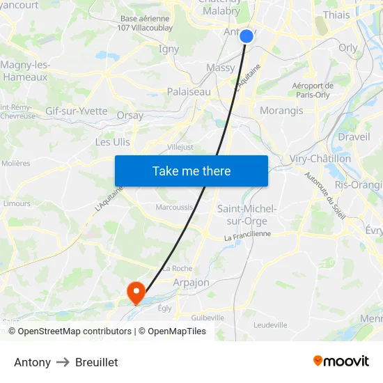 Antony to Breuillet map