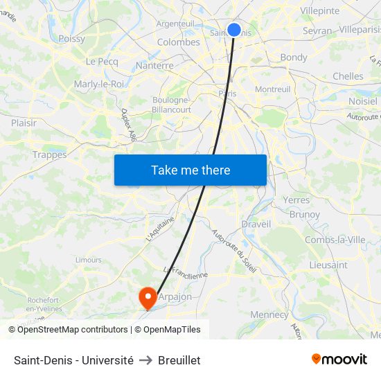 Saint-Denis - Université to Breuillet map