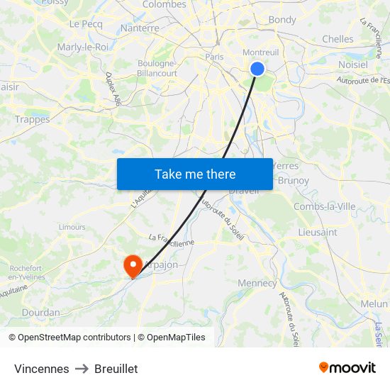 Vincennes to Breuillet map