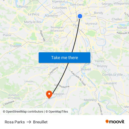 Rosa Parks to Breuillet map