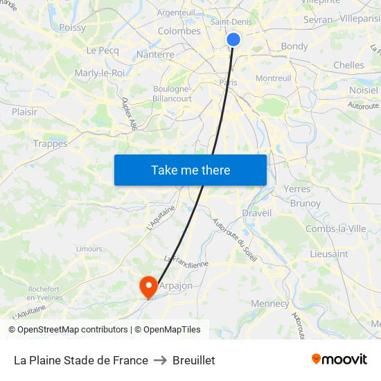 La Plaine Stade de France to Breuillet map