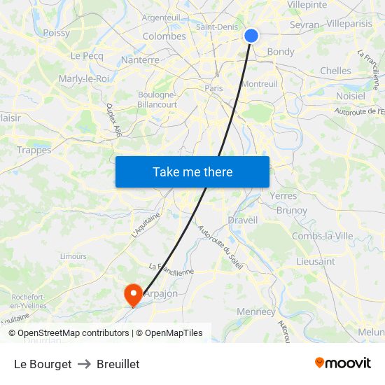 Le Bourget to Breuillet map