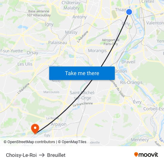 Choisy-Le-Roi to Breuillet map