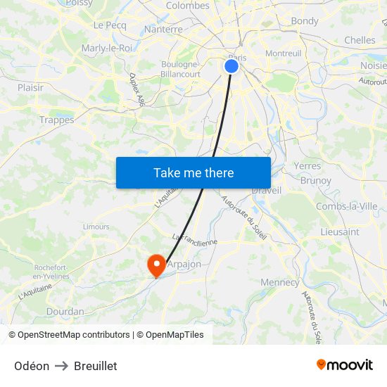 Odéon to Breuillet map