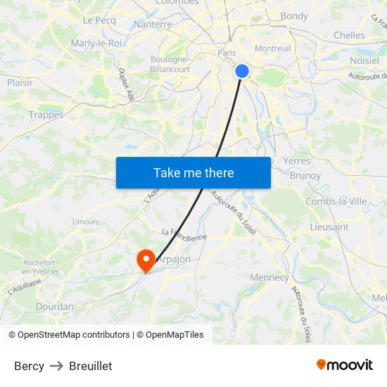 Bercy to Breuillet map