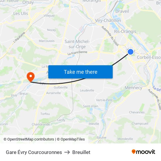 Gare Évry Courcouronnes to Breuillet map