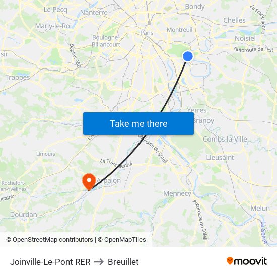 Joinville-Le-Pont RER to Breuillet map