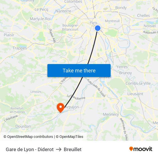 Gare de Lyon - Diderot to Breuillet map