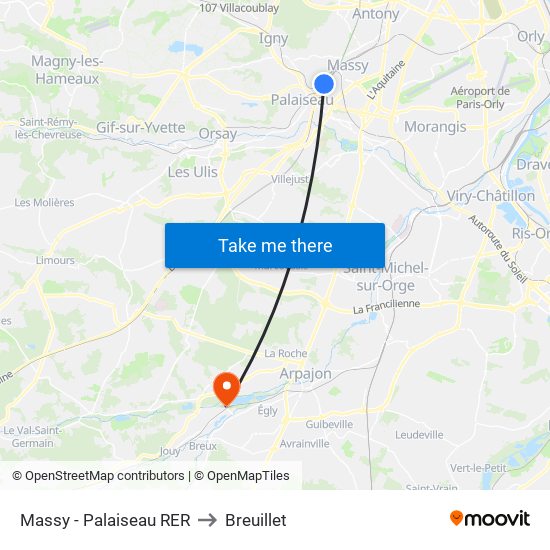 Massy - Palaiseau RER to Breuillet map