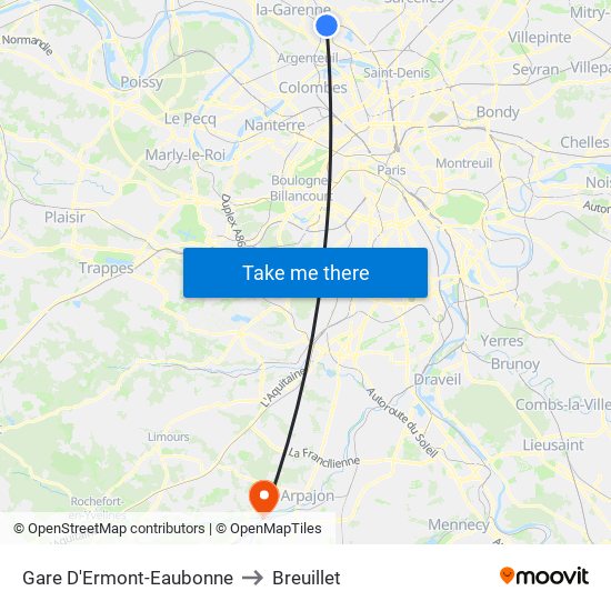 Gare D'Ermont-Eaubonne to Breuillet map