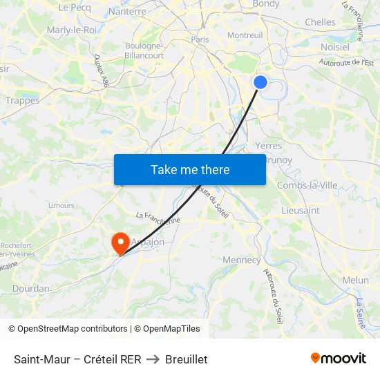 Saint-Maur – Créteil RER to Breuillet map