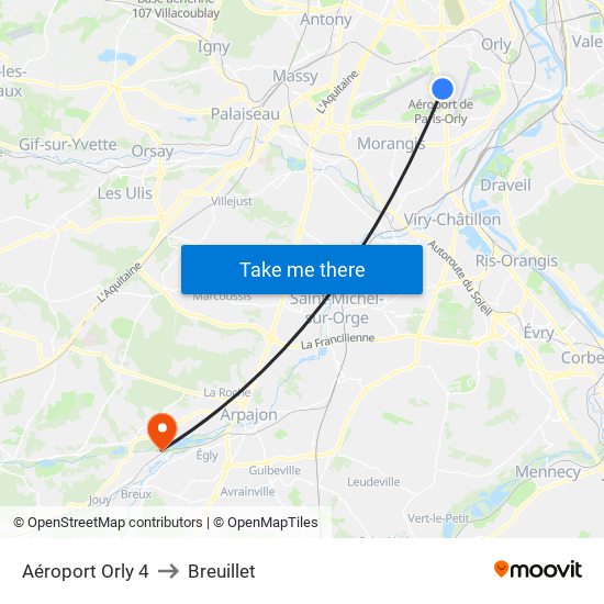 Aéroport Orly 4 to Breuillet map