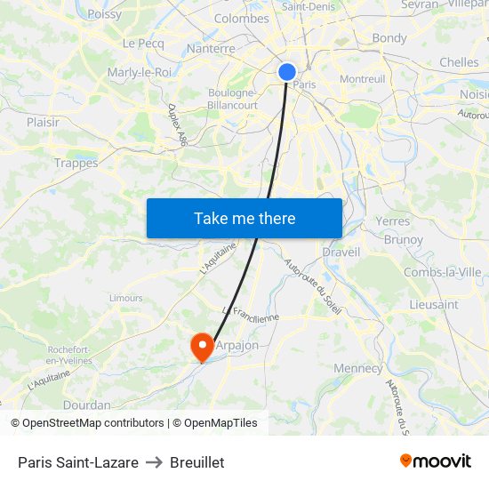 Paris Saint-Lazare to Breuillet map