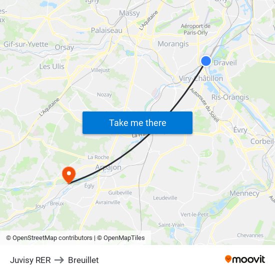 Juvisy RER to Breuillet map