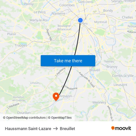 Haussmann Saint-Lazare to Breuillet map