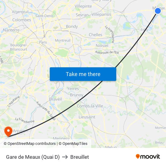 Gare de Meaux (Quai D) to Breuillet map