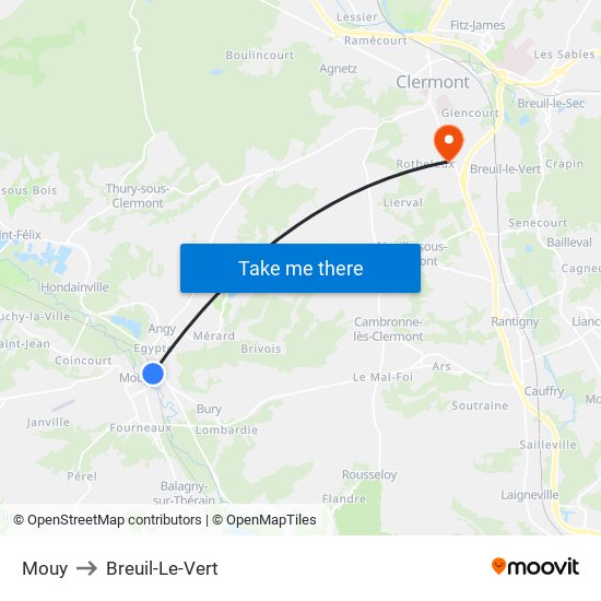 Mouy to Breuil-Le-Vert map