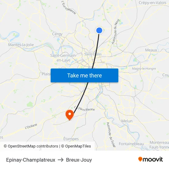 Epinay-Champlatreux to Breux-Jouy map