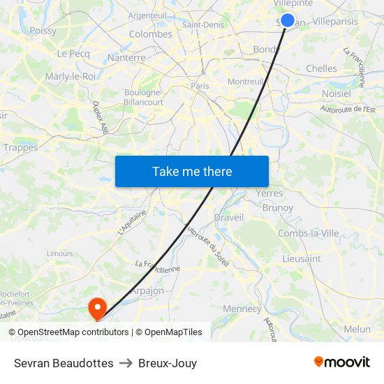 Sevran Beaudottes to Breux-Jouy map