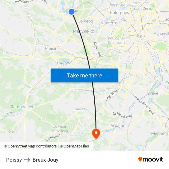 Poissy to Breux-Jouy map