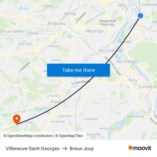 Villeneuve-Saint-Georges to Breux-Jouy map