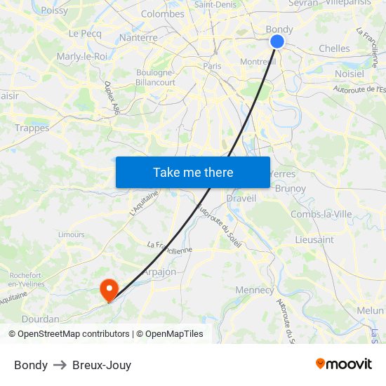 Bondy to Breux-Jouy map