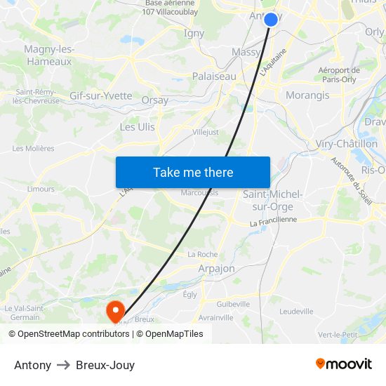 Antony to Breux-Jouy map