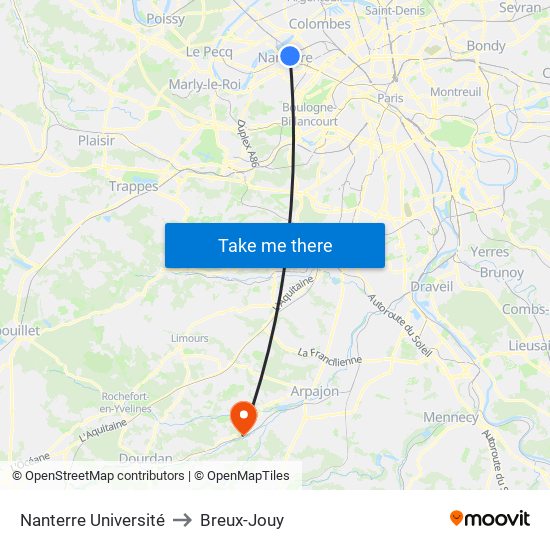 Nanterre Université to Breux-Jouy map