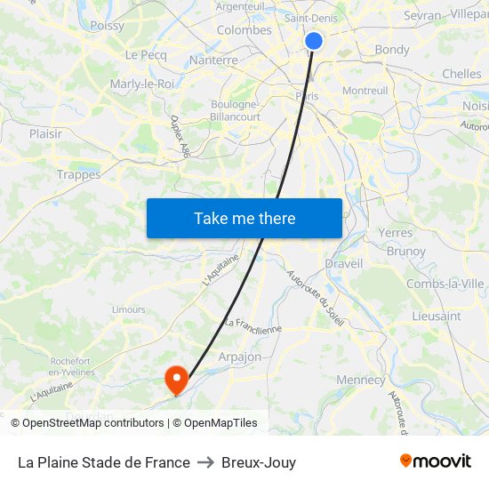 La Plaine Stade de France to Breux-Jouy map