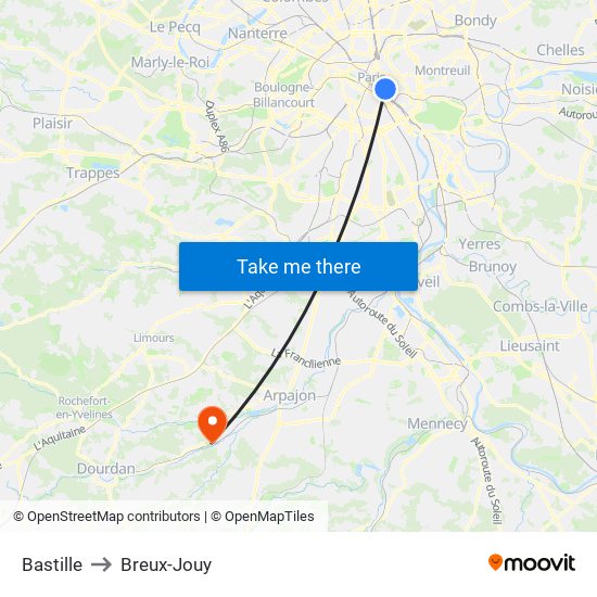 Bastille to Breux-Jouy map