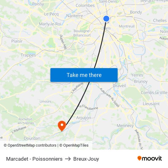 Marcadet - Poissonniers to Breux-Jouy map