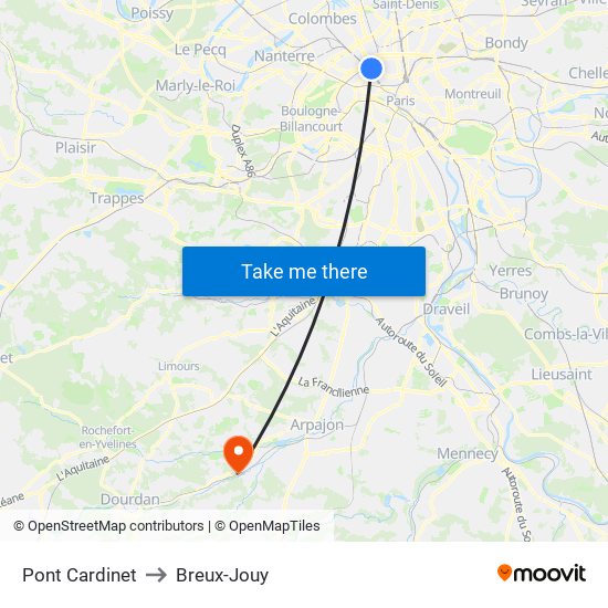 Pont Cardinet to Breux-Jouy map