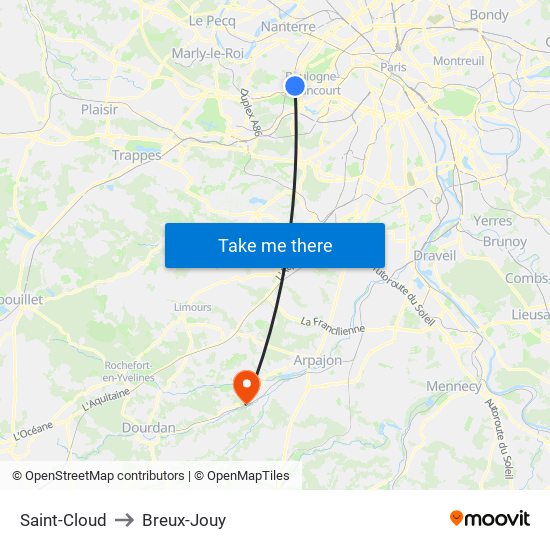 Saint-Cloud to Breux-Jouy map