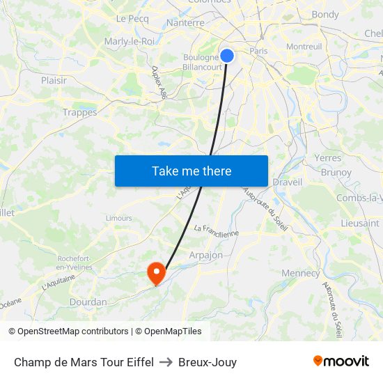 Champ de Mars Tour Eiffel to Breux-Jouy map