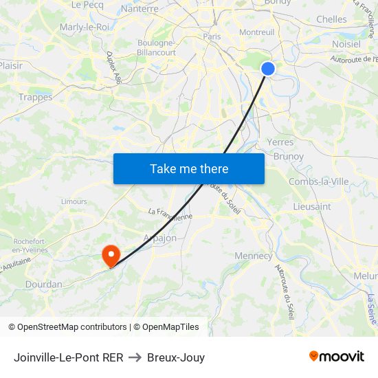 Joinville-Le-Pont RER to Breux-Jouy map