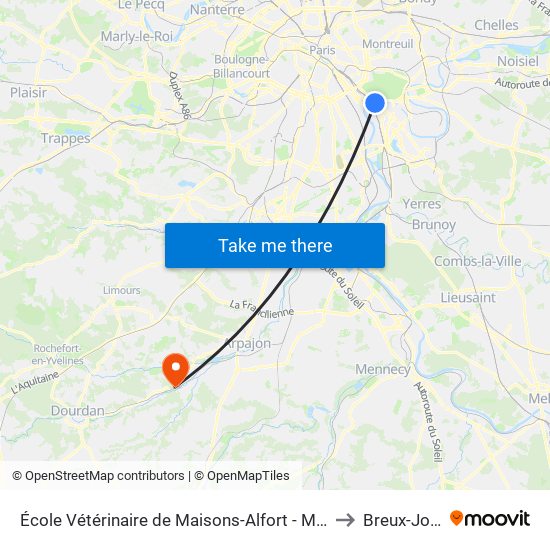 École Vétérinaire de Maisons-Alfort - Métro to Breux-Jouy map