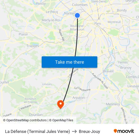 La Défense (Terminal Jules Verne) to Breux-Jouy map