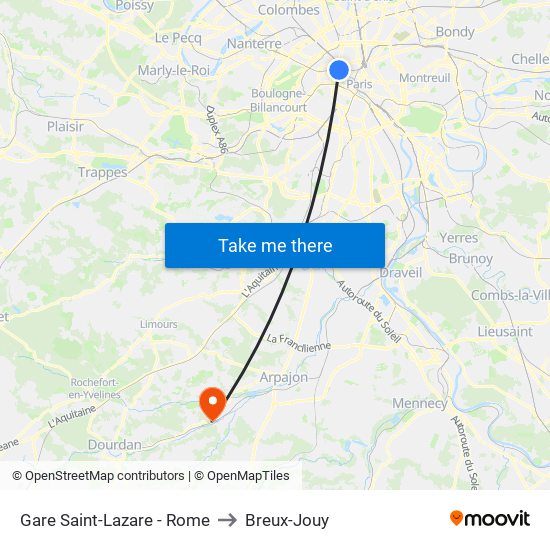 Gare Saint-Lazare - Rome to Breux-Jouy map