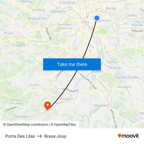 Porte Des Lilas to Breux-Jouy map