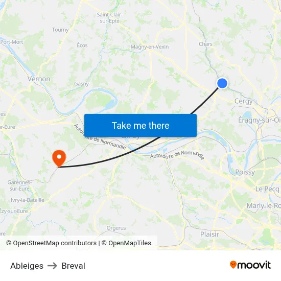 Ableiges to Breval map